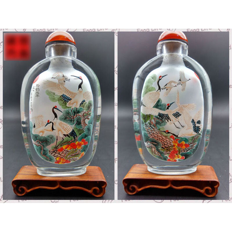 画鼻烟壶创意商务家居摆件工艺礼品 松鹤延年