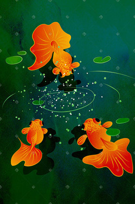 国风花鸟鱼虫金鱼池塘工笔画