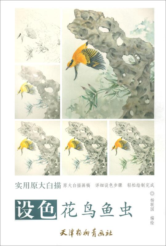 设色花鸟鱼虫 实用原大白描